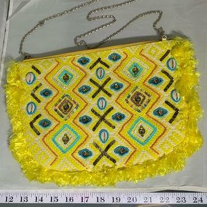 New Soft fabric shell Clutch with silver chain